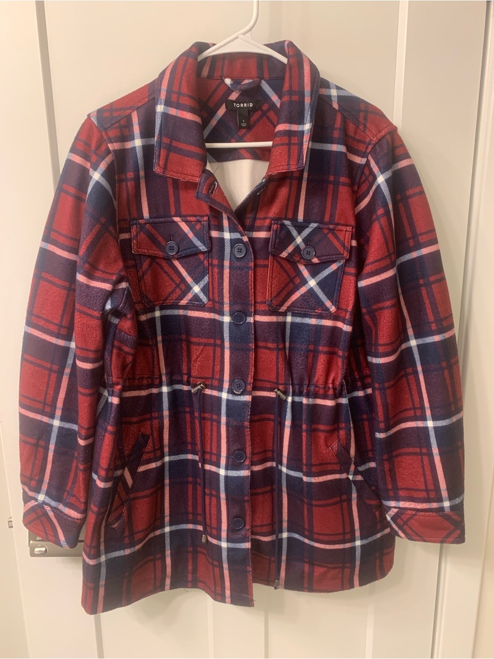 torrid Berry and Navy Plaid Shacket